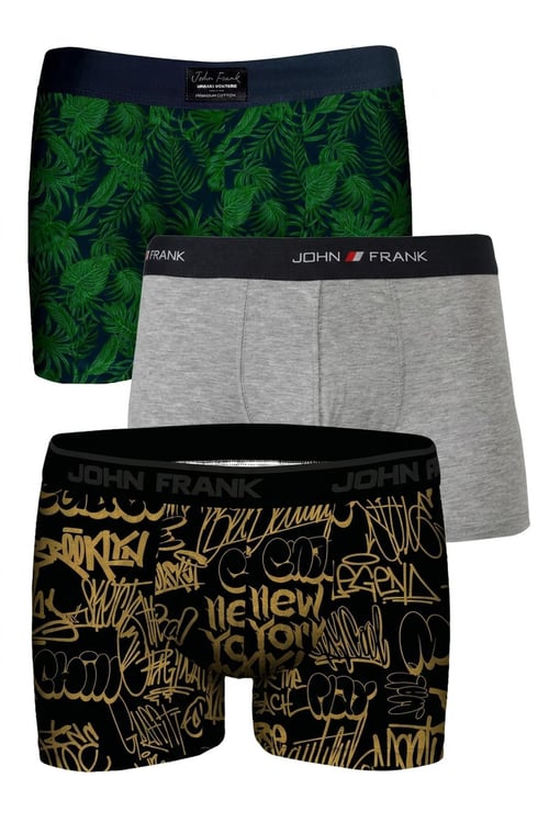 Logolu Pamuklu 3'lü Paket Erkek Boxer JFBS3 Yeşil-Gri-SSarı