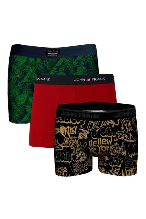 Logolu Pamuklu 3'lü Paket Erkek Boxer JFBS3 Yeşil-Kırmızı-SSarı