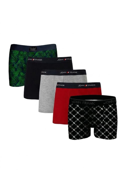 Logolu Pamuklu 5'li Paket Erkek Boxer JFBS5 Yeşil-Lacivert-Gri-Kırmızı-SBeyaz