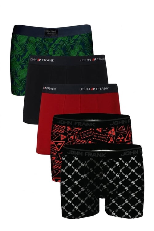 Logolu Pamuklu 5'li Paket Erkek Boxer JFBS5 Yeşil-Lacivert-Kırmızı-STuruncu-SBeyaz