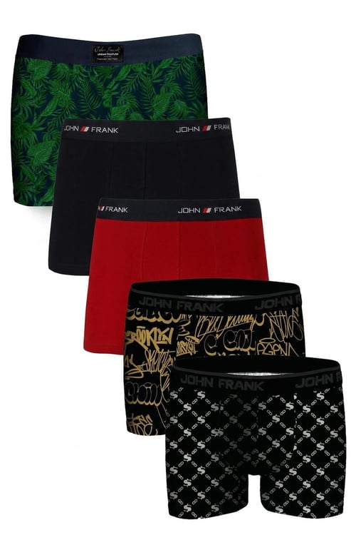 Logolu Pamuklu 5'li Paket Erkek Boxer JFBS5 Yeşil-Lacivert-Kırmızı-SSarı-SBeyaz