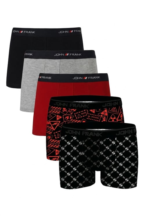 Logolu Pamuklu 5'li Paket Erkek Boxer JFBS5 Lacivert-Gri-Kırmızı-STuruncu-SBeyaz