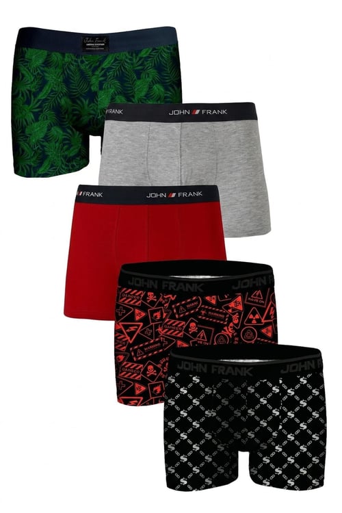 Logolu Pamuklu 5'li Paket Erkek Boxer JFBS5 Yeşil-Gri-Kırmızı-STuruncu-SBeyaz