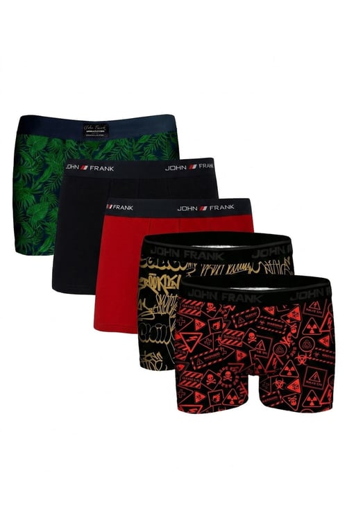 Logolu Pamuklu 5'li Paket Erkek Boxer JFBS5 Yeşil-Lacivert-Kırmızı-SSarı-STuruncu