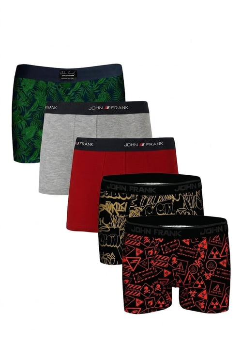 Logolu Pamuklu 5'li Paket Erkek Boxer JFBS5 Yeşil-Gri-Kırmızı-SSarı-STuruncu
