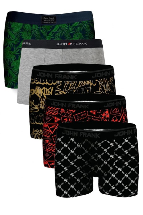 Logolu Pamuklu 5'li Paket Erkek Boxer JFBS5 Yeşil-Gri-SSarı-STuruncu-SBeyaz