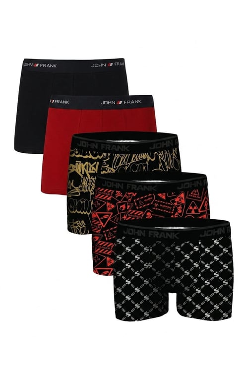 Logolu Pamuklu 5'li Paket Erkek Boxer JFBS5 Lacivert-Kırmızı-SSarı-STuruncu-SBeyaz