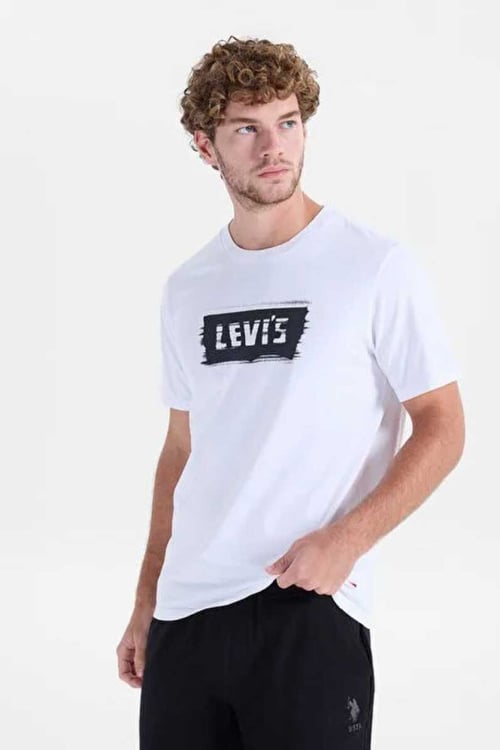 Logolu Pamuklu Bisiklet Yaka Erkek T Shirt A2823-0377 BEYAZ