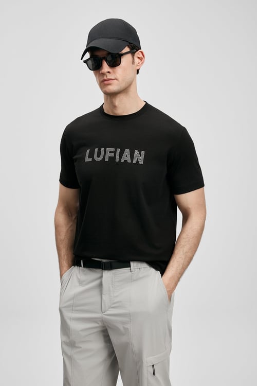 Logolu Pamuklu Comfort Fit Bisiklet Yaka Erkek T Shirt 111020280 SİYAH
