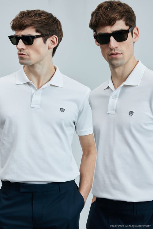 Logolu Pamuklu Comfort Fit Düğmeli Polo Yaka 2'li Erkek T Shirt 111040206S2 BEYAZ-BEYAZ