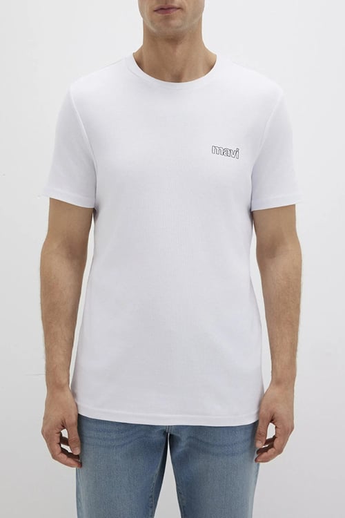 Logolu Pamuklu Regular Fit Bisiklet Yaka Erkek T Shirt 0610360-620 BEYAZ