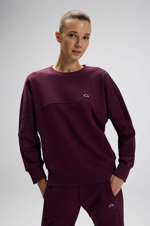 Logolu Pamuklu Regular Fit Bisiklet Yaka Kadın Sweat EF567-BRD BORDO