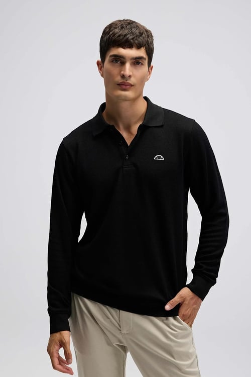 Logolu Pamuklu Regular Fit Düğmeli Erkek Polo Yaka Sweat EM607-BK SİYAH