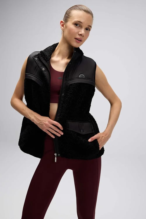 Logolu Regular Fit Dik Yaka Polar Kadın Yelek EF545-BK SİYAH