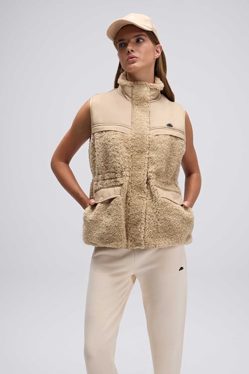 Logolu Regular Fit Dik Yaka Polar Kadın Yelek EF545-BG BEJ