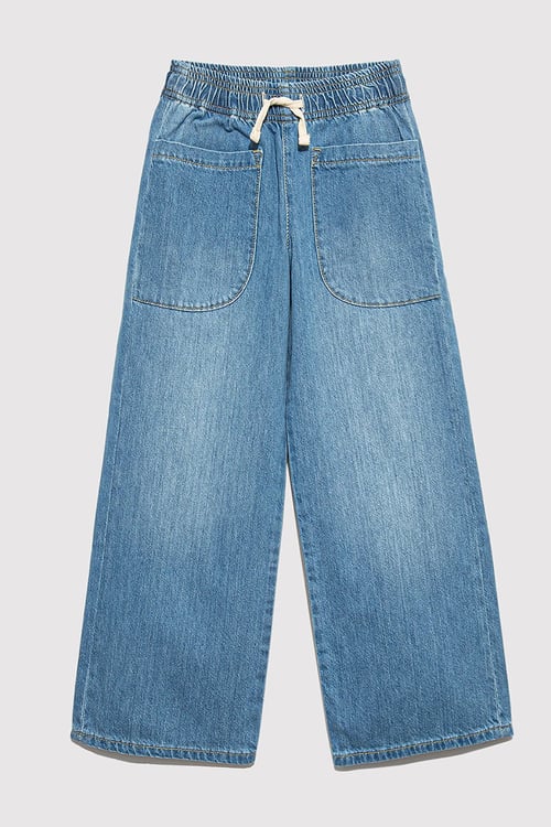 Loko Wide Leg Fit Normal Bel Geniş Paça Jeans Kız Çocuk Kot Pantolon 7010405-A3047 MAVİ
