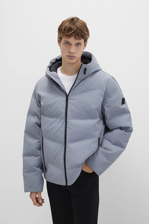 Loose Fit Kapüşonlu Yaka Su İtici Şişme Erkek Mont 0110651-85550 AÇIK GRİ