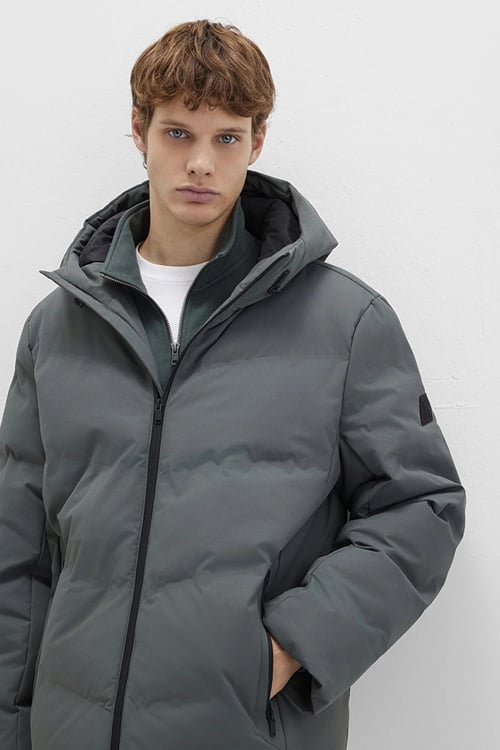 Loose Fit Kapüşonlu Yaka Su İtici Şişme Erkek Mont 0110651-71598 AÇIK YEŞİL