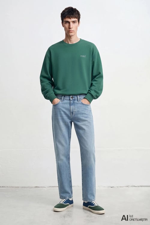 Loose Fit Logolu Bisiklet Yaka Erkek Sweat 0S10379-71874 YEŞİL