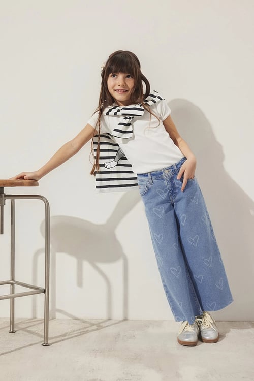 Lory Kalpli Pamuklu Wide Leg Normal Bel Geniş Paça Jeans Kız Çocuk Kot Pantolon 7010036-89486 AÇIK MAVİ