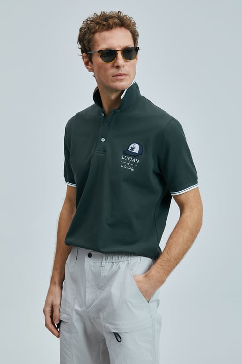 Lufian % 100 Pamuk Regular Fit Düğmeli Erkek Polo Yaka T Shirt 111040223 HAKİ