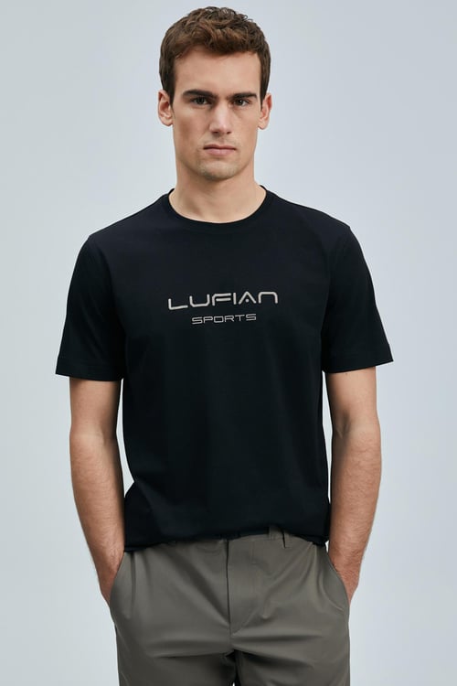 Lufian Fusion Logo Baskılı Streç Pamuklu Comfort Fit Bisiklet Yaka Erkek T Shirt 111020250 SİYAH