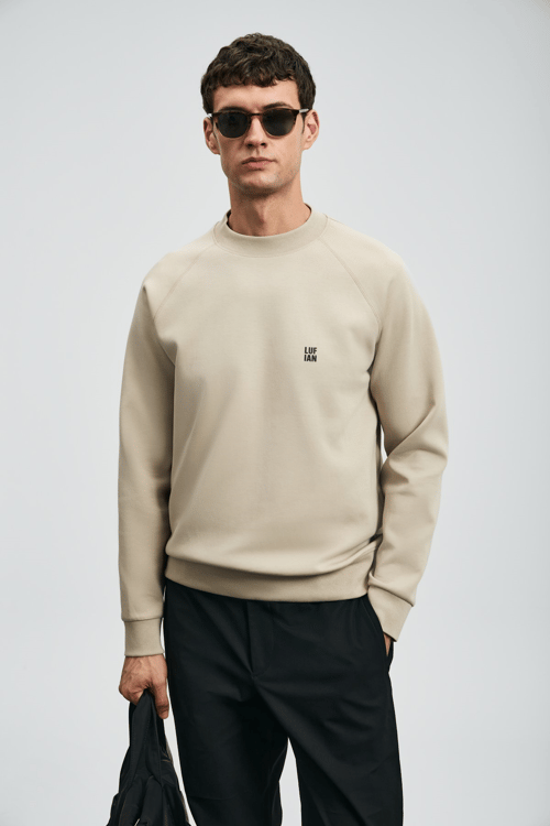 Lufian Grant Logolu Pamuklu Regular Fit Bisiklet Yaka Erkek Sweat 112030179 BEJ