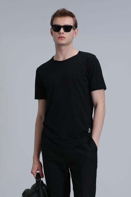 Lufian Junya Bisiklet Yaka % 100 Pamuk Regular Fit Erkek T Shirt 111020203 SİYAH
