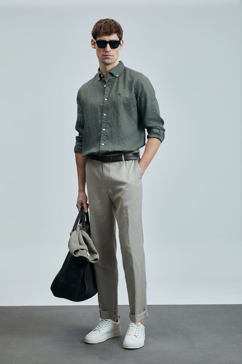 Lufian Keten ve Pamuk Karışımlı Slim Fit Normal Bel Düz Paça Chino Erkek Pantolon 111190352 BEJ