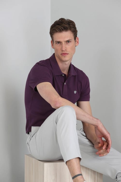 Lufian Laon % 100 Pamuklu  T Shirt Erkek Polo 111040055 BORDO