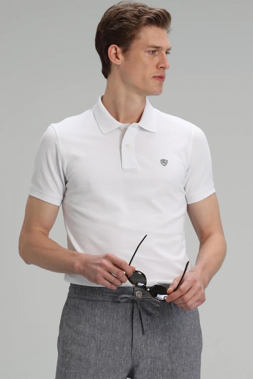 Lufian Laon % 100 Pamuklu  T Shirt Erkek Polo 111040055 BEYAZ