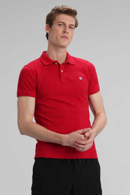 Lufian Laon % 100 Pamuklu  T Shirt Erkek Polo 111040055 KIRMIZI