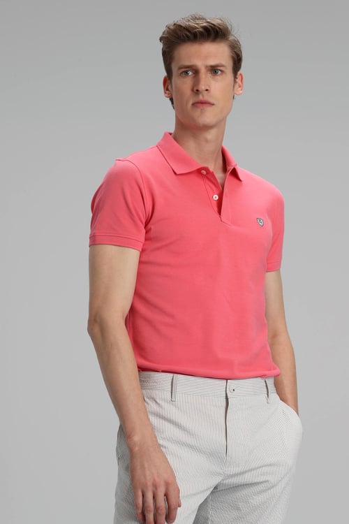 Lufian Laon % 100 Pamuklu  T Shirt Erkek Polo 111040055 KOYU PEMBE