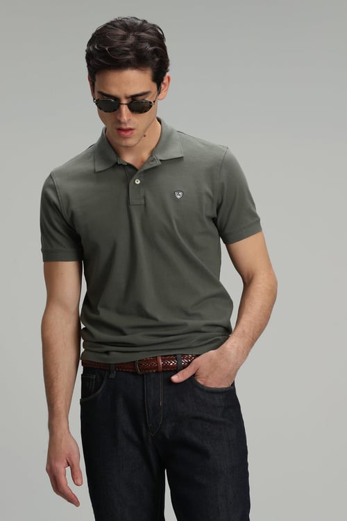 Lufian Laon Spor % 100 Pamuklu Örme Düğmeli Erkek Polo T Shirt 111040091 Zeytin Yeşil