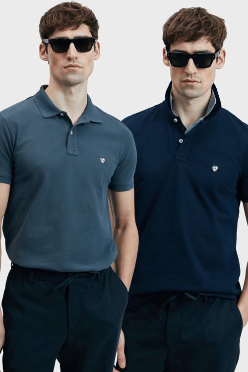 Lufian Logolu Pamuklu Comfort Fit Düğmeli Polo Yaka 2'li Erkek T Shirt 111040206S2 LACİVERT-ANTRASİT