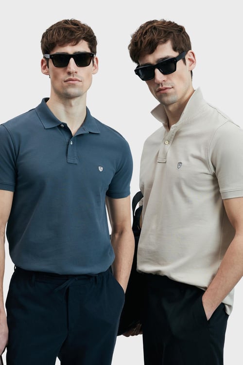 Lufian Logolu Pamuklu Comfort Fit Düğmeli Polo Yaka 2'li Erkek T Shirt 111040206S2 Antrasit-Ekru