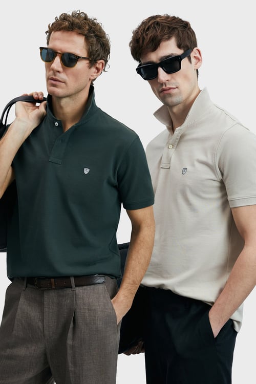 Lufian Logolu Pamuklu Comfort Fit Düğmeli Polo Yaka 2'li Erkek T Shirt 111040206S2 HAKİ-EKRU