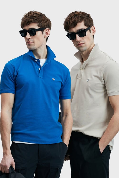 Lufian Logolu Pamuklu Comfort Fit Düğmeli Polo Yaka 2'li Erkek T Shirt 111040206S2 SAKS-EKRU