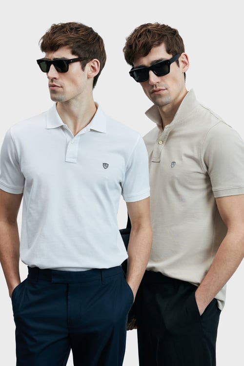 Lufian Logolu Pamuklu Comfort Fit Düğmeli Polo Yaka 2'li Erkek T Shirt 111040206S2 Beyaz-Ekru