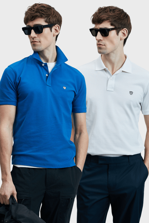 Lufian Logolu Pamuklu Comfort Fit Düğmeli Polo Yaka 2'li Erkek T Shirt 111040206S2 BEYAZ-SAKS