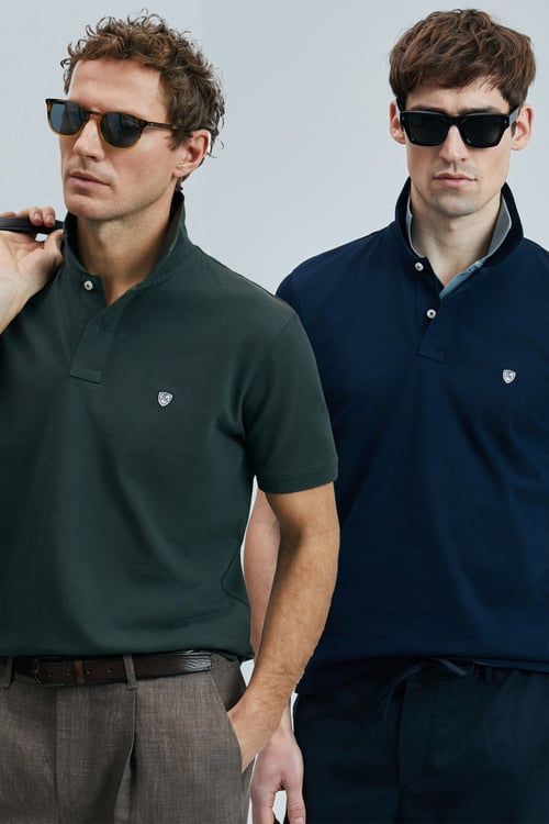 Lufian Logolu Pamuklu Comfort Fit Düğmeli Polo Yaka 2'li Erkek T Shirt 111040206S2 LACİVERT-HAKİ