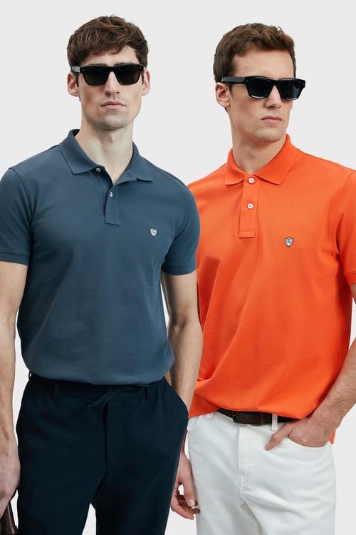 Lufian Logolu Pamuklu Comfort Fit Düğmeli Polo Yaka 2'li Erkek T Shirt 111040206S2 Antrasit-Turuncu