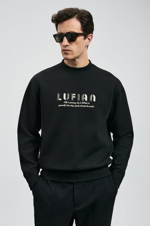 Lufian Pamuk Karışım Regular Fit Logolu Bisiklet Yaka Erkek Sweat 112030178 SİYAH