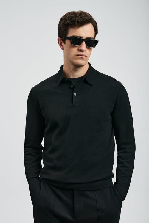 Lufian Yün Karışım Regular Fit Polo Yaka  Kazak Erkek Polo Yaka Kazak 112090149 SİYAH