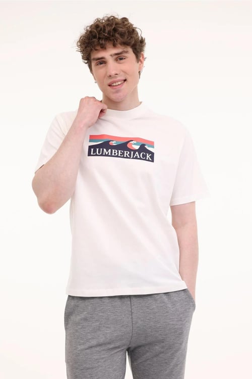 Lumberjack % 100 Pamuk Regular Fit Bisiklet Yaka Desenli Erkek T Shirt 11OTD2 31 5FX EKRU