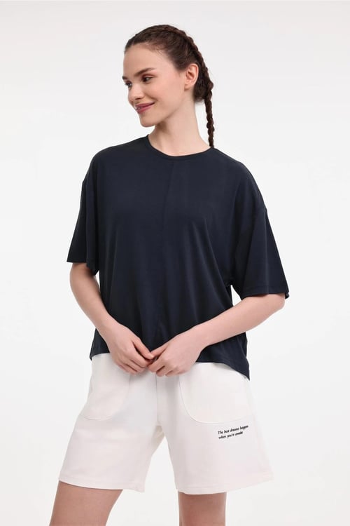 Lumberjack Boxy Fit Bisiklet Yaka Bayan T Shirt 11CK612 5FX SİYAH