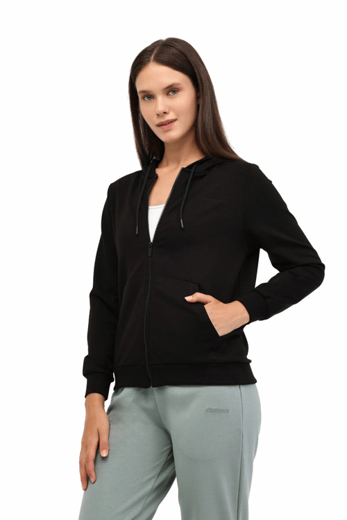 Lumberjack Pamuklu Regular Fit Kapüşonlu Fermuarlı Bayan Sweat 5WSN77 5PR SİYAH