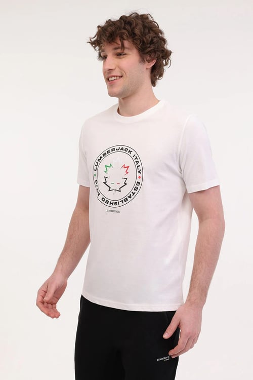 Lumberjack Regular Fit Bisiklet Yaka Logolu Erkek T Shirt 11ITL414 5FX BEYAZ