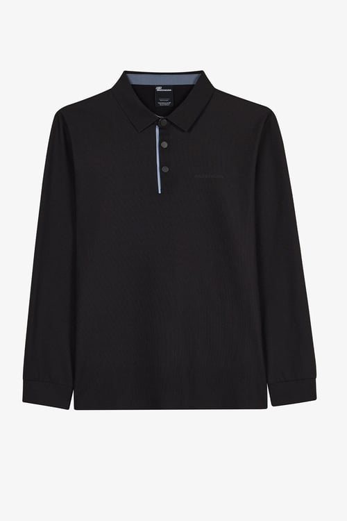M Long Sleeve Waffle Logolu Regular Fit Düğmeli Erkek Polo Yaka Sweat S26201483817 SİYAH