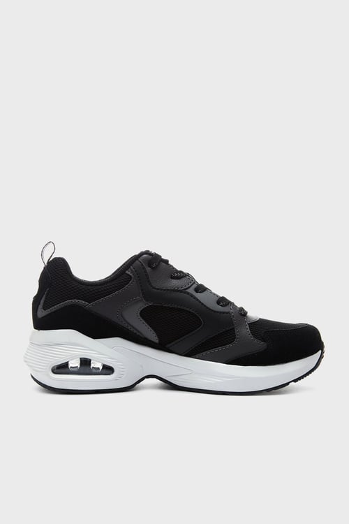 M-Uno Deri Logolu Süet Detaylı Dolgulu Taban Sneaker Kadın Ayakkabı 177050 BLK SİYAH